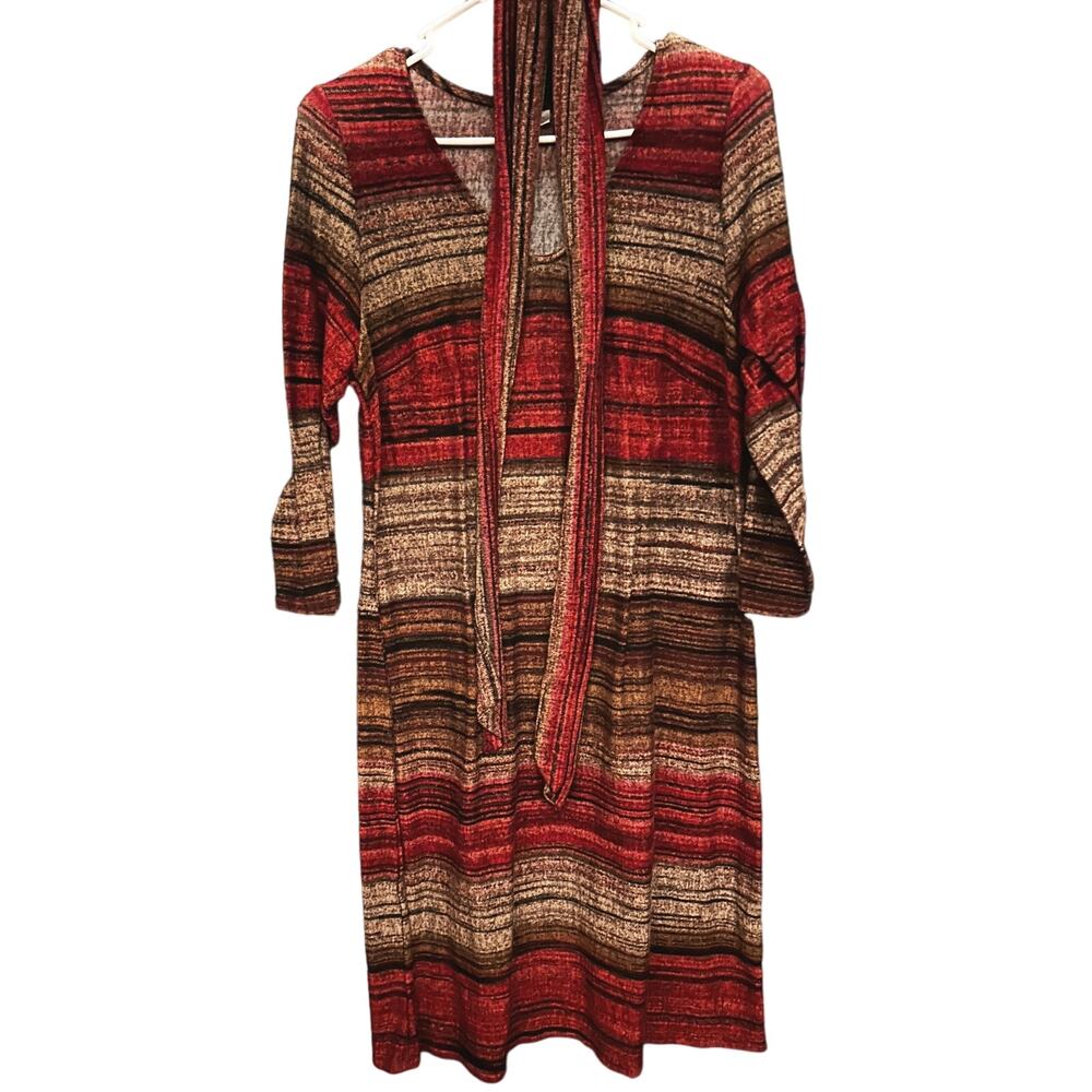 Avenue Long Sleeve V-Neck Midi Dress w/ Scarf 14/16